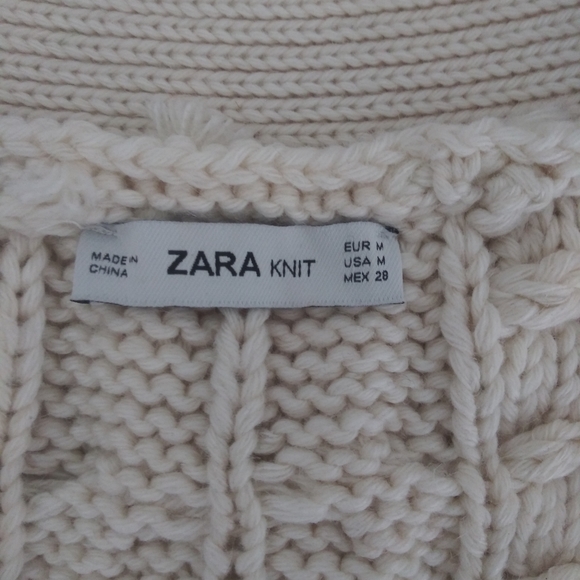 Zara Cable Knit Chunky Cream Top Cardigan Sweater - Picture 7 of 7